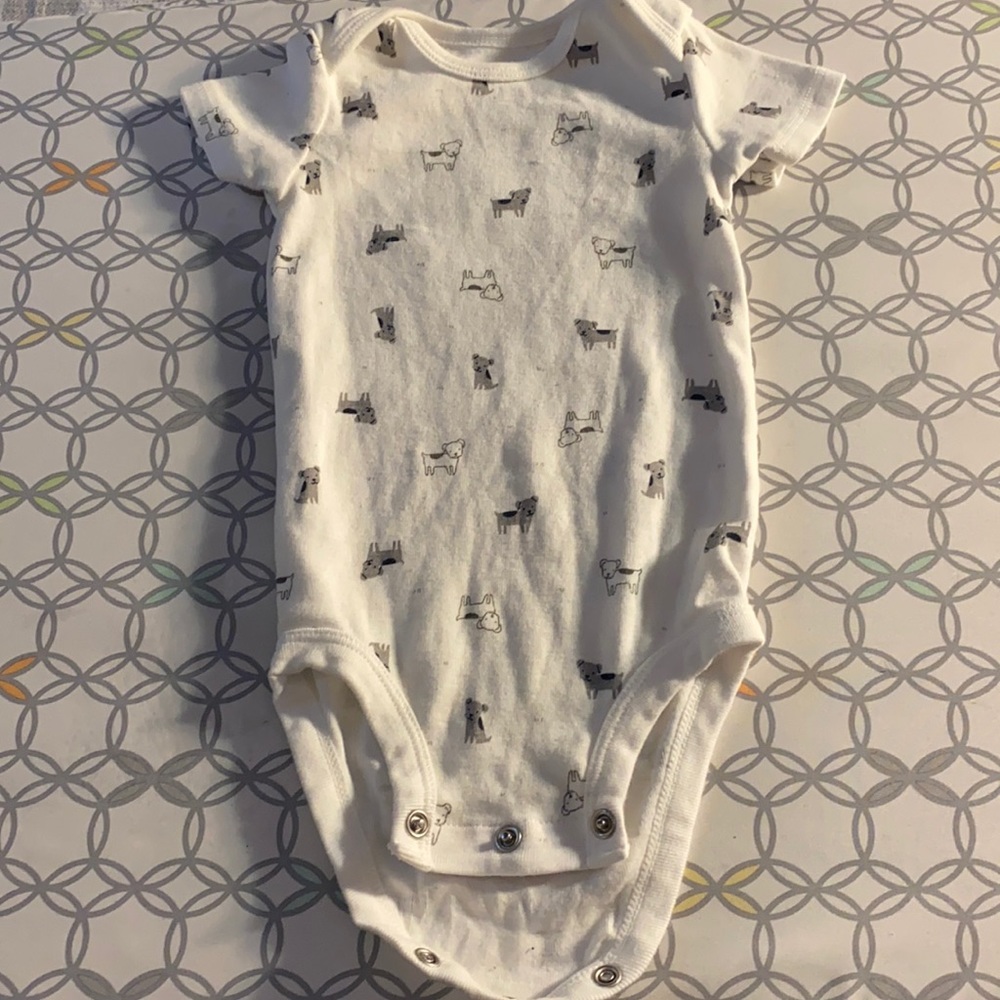 White & Grey Onesie. Size 3-6 Months